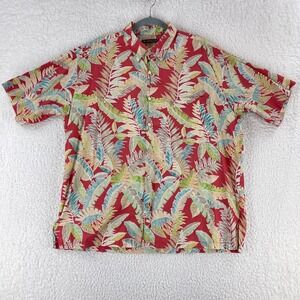 Tori Richard Red Palm Print Button-Up Shirt Mens Short Sleeve‎ Cotton Size XL